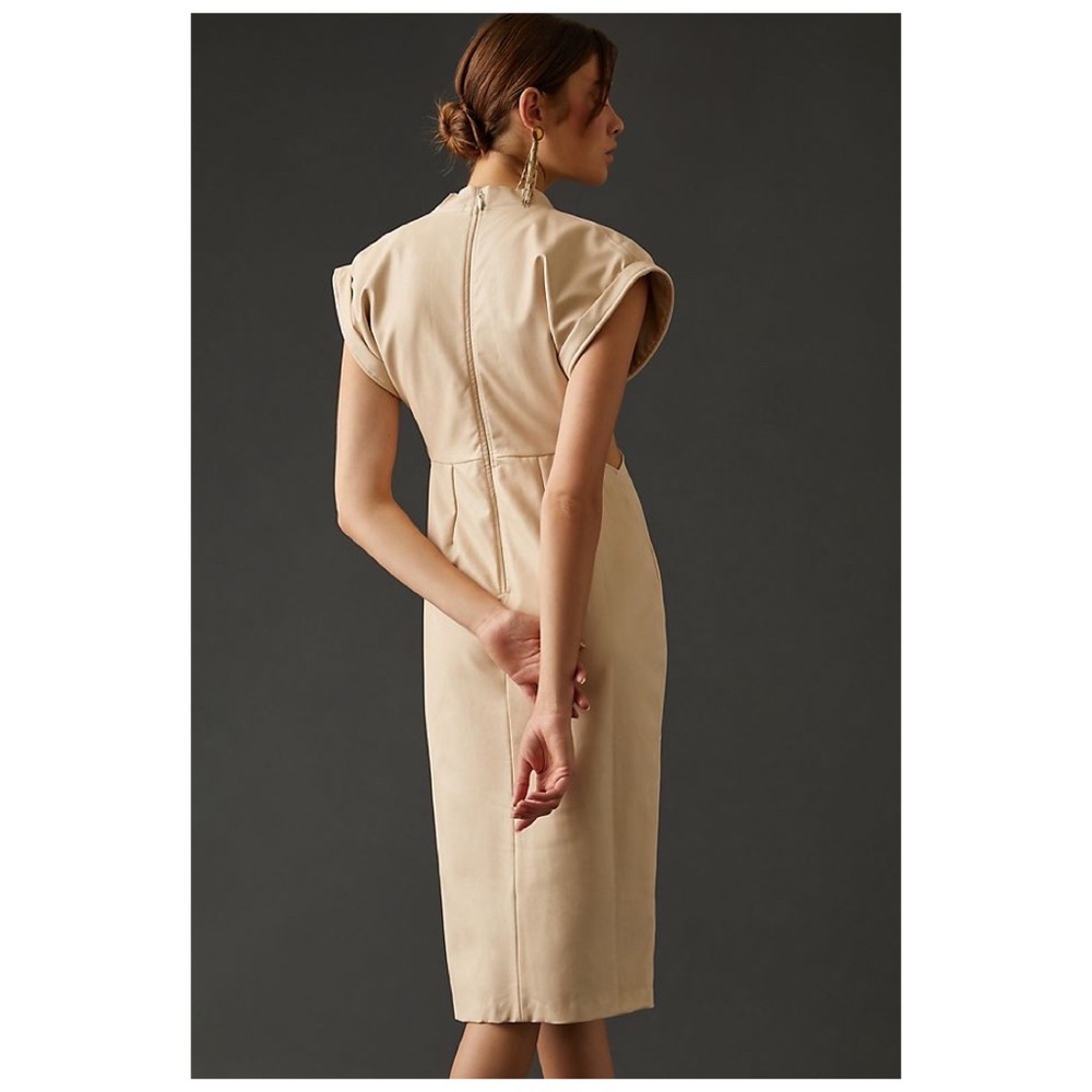 Anthropologie Eva Franco Ivory Midi Vegan Leather Cutout Dress - Picture 2 of 4